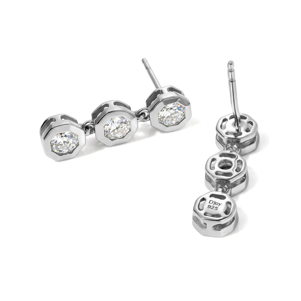D'Joy - Moissanite Dangling Earring with Push Post in Platinum Overlay Sterling Silver 1.40 Ct._8636453_3