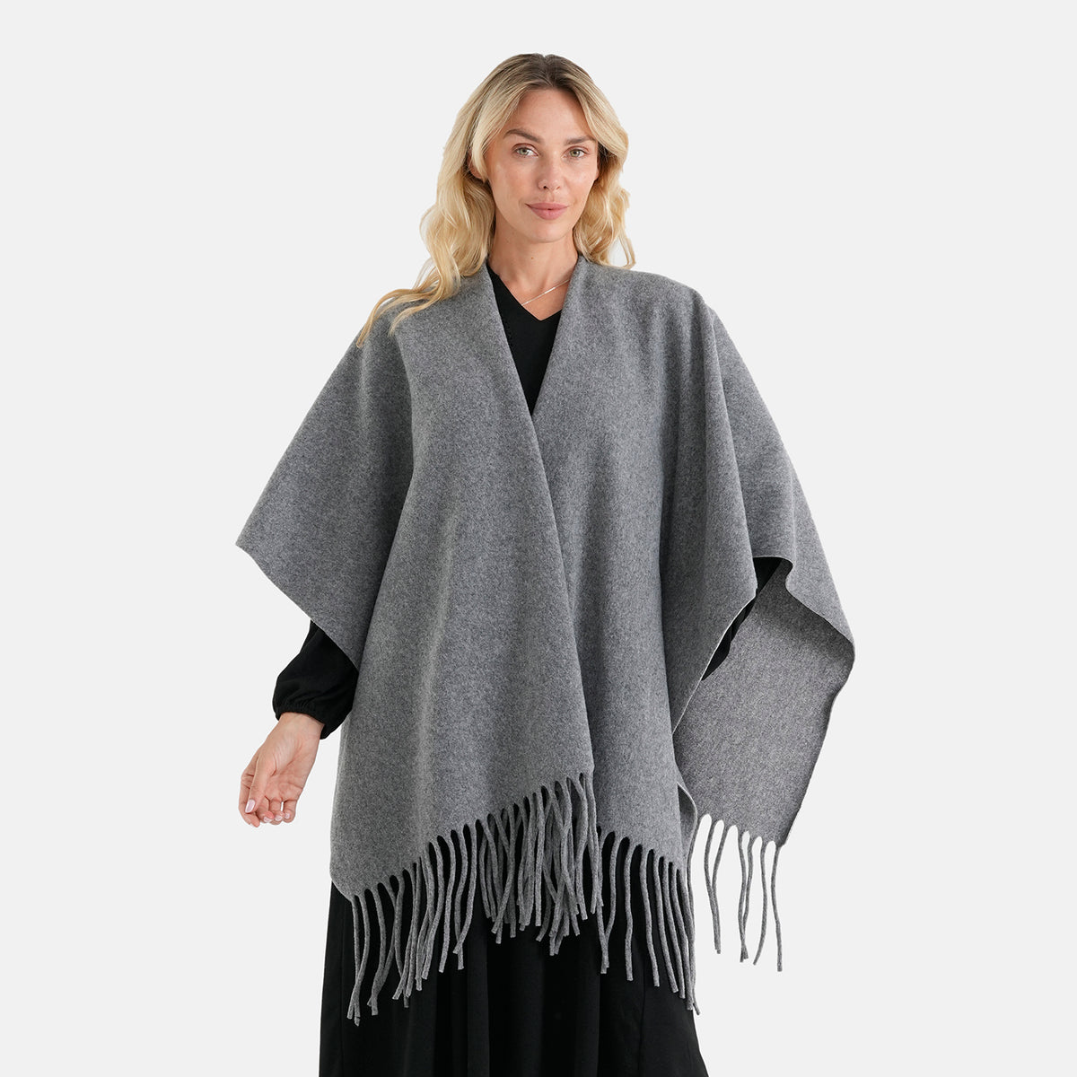 La Marey Tassel Fringe Knit Poncho (One Size UK 8-20) - Grey 8636598 0