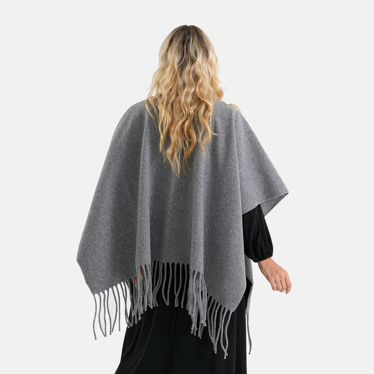 La Marey Tassel Fringe Knit Poncho (One Size UK 8-20) - Grey 8636598 1