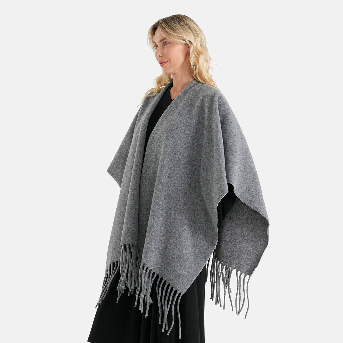 La Marey Tassel Fringe Knit Poncho (One Size UK 8-20) - Grey 8636598 2