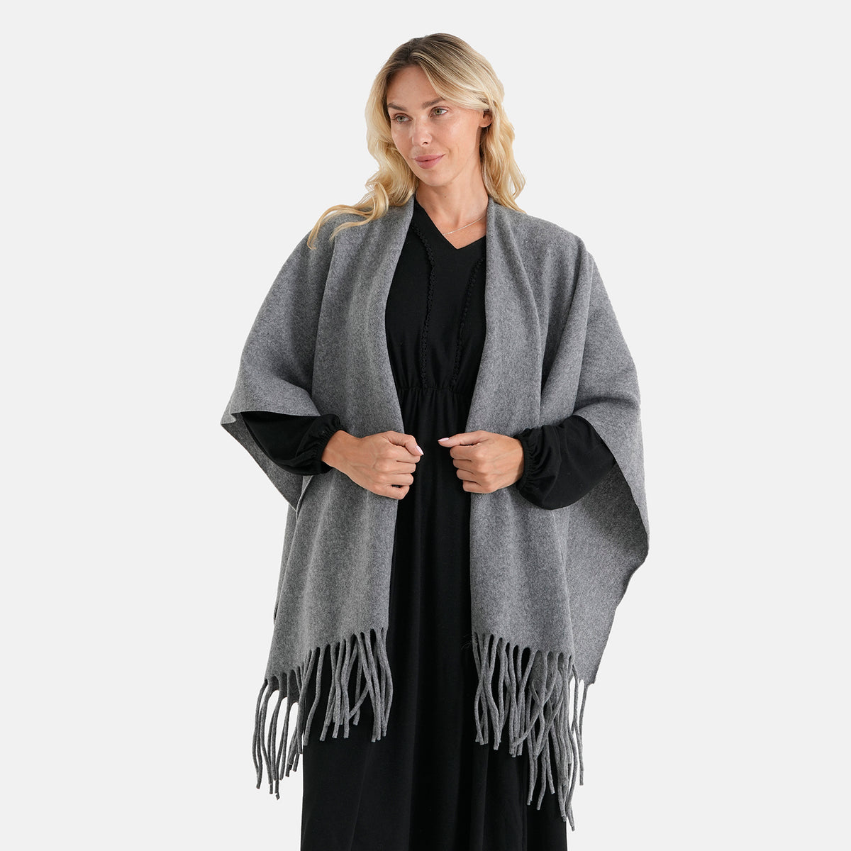 La Marey Tassel Fringe Knit Poncho (One Size UK 8-20) - Grey 8636598 3