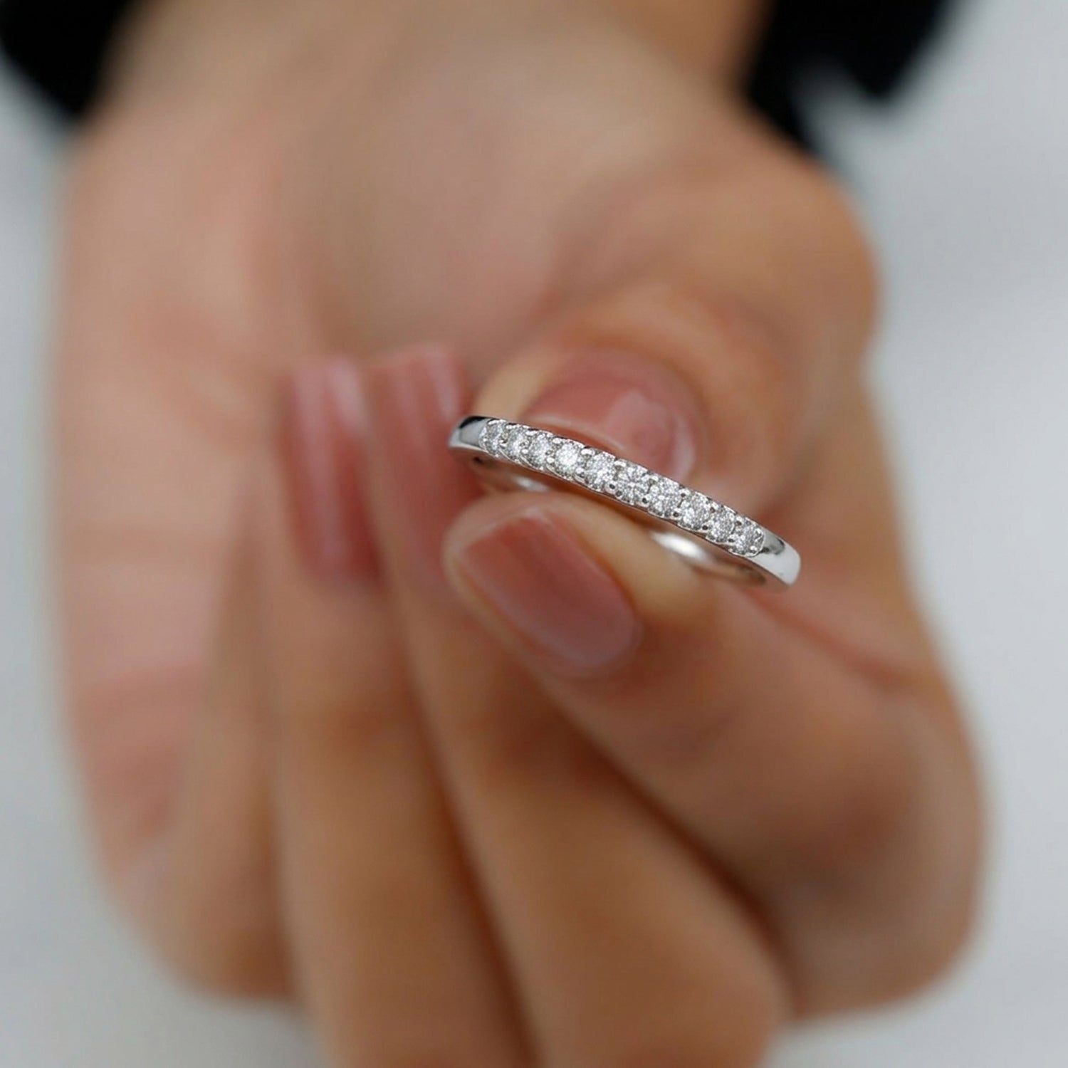 Luxuriant - Lab Grown Diamond (SI-G-H) Band Ring in Rhodium Overlay Sterling Silver 8636628 3
