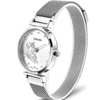 STRADA Butterfly PC21S Japan Movement Water Resistant White Sunray Crystal Butterfly Dial & Silver Plated Alloy Case Womens Watch with Stainless Steel Mesh Magnet Strap_8636699_2