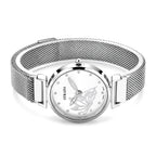 STRADA Butterfly PC21S Japan Movement Water Resistant White Sunray Crystal Butterfly Dial & Silver Plated Alloy Case Womens Watch with Stainless Steel Mesh Magnet Strap_8636699_3