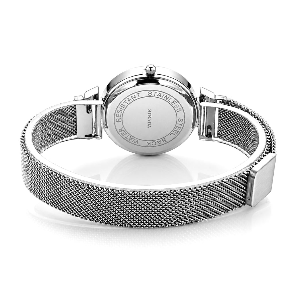 STRADA Butterfly PC21S Japan Movement Water Resistant White Sunray Crystal Butterfly Dial & Silver Plated Alloy Case Womens Watch with Stainless Steel Mesh Magnet Strap_8636699_5