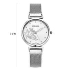 STRADA Butterfly PC21S Japan Movement Water Resistant White Sunray Crystal Butterfly Dial & Silver Plated Alloy Case Womens Watch with Stainless Steel Mesh Magnet Strap_8636699_6