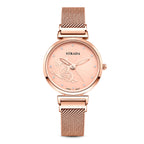STRADA Butterfly PC21S Japan Movement Water Resistant Rose Gold Sunray Crystal Butterfly Dial & Rose Gold Plated Case Womens Watch with Stainless Steel Mesh Magnet Strap_8636703