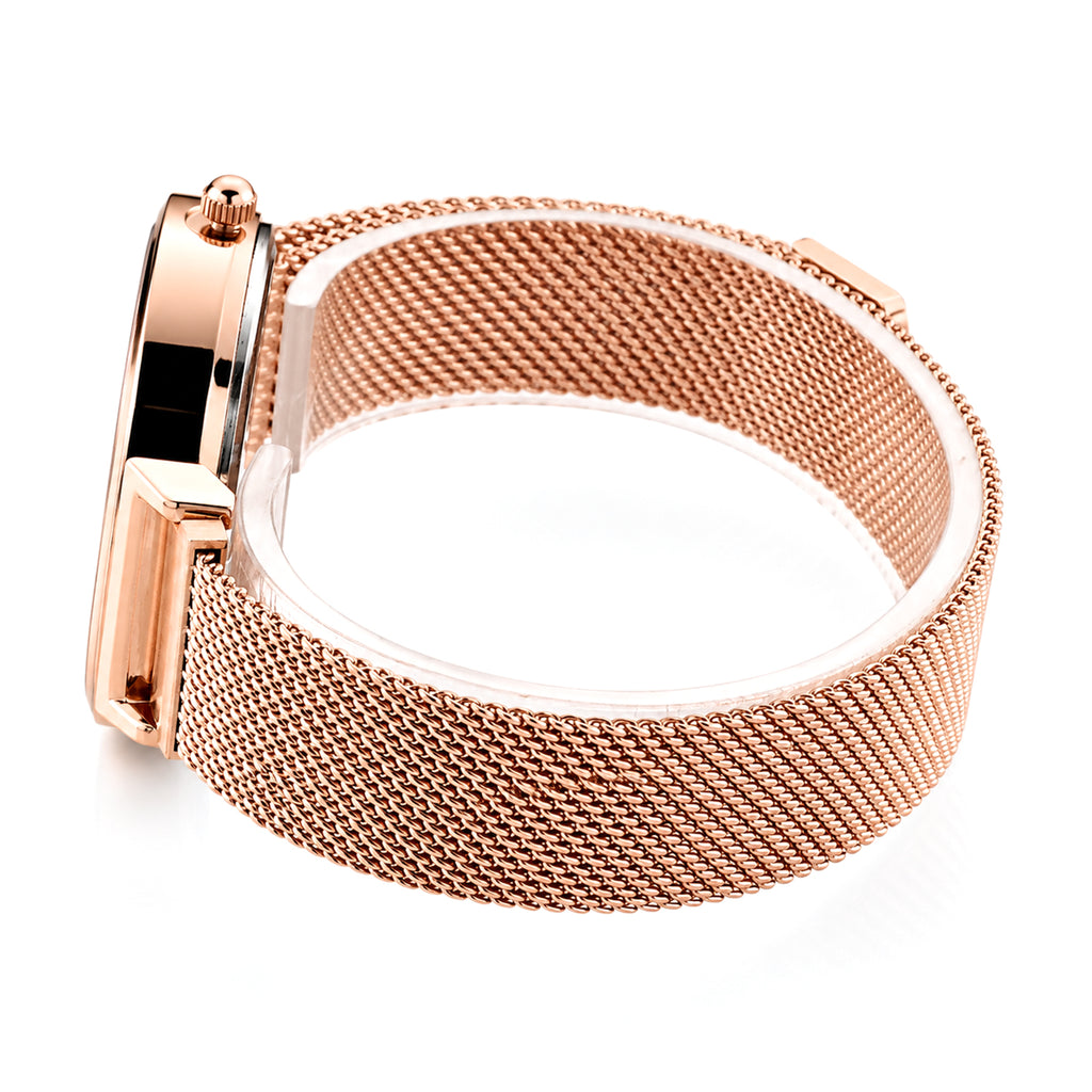 STRADA Butterfly PC21S Japan Movement Water Resistant Rose Gold Sunray Crystal Butterfly Dial & Rose Gold Plated Case Womens Watch with Stainless Steel Mesh Magnet Strap_8636703_4