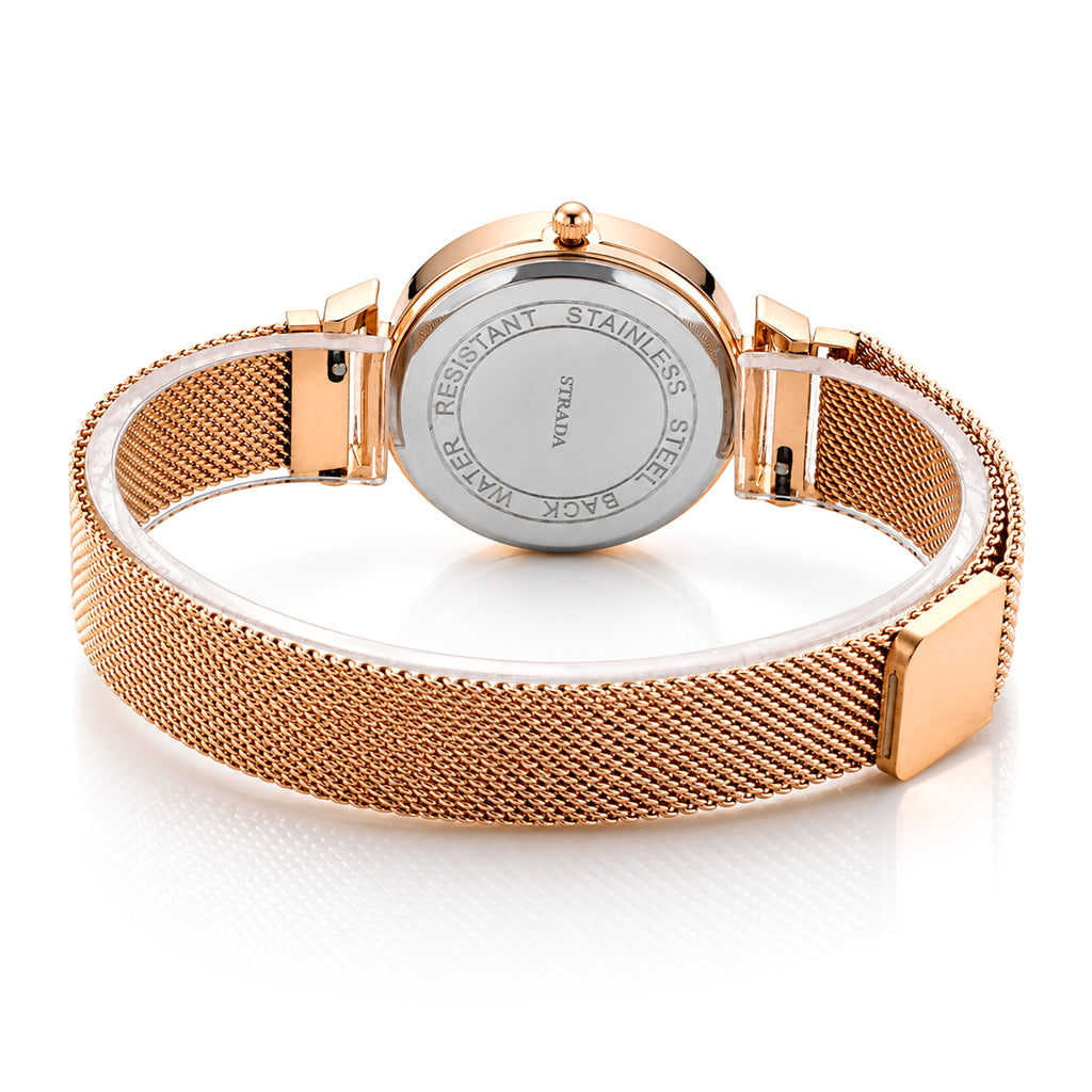 STRADA Butterfly PC21S Japan Movement Water Resistant Rose Gold Sunray Crystal Butterfly Dial & Rose Gold Plated Case Womens Watch with Stainless Steel Mesh Magnet Strap_8636703_5