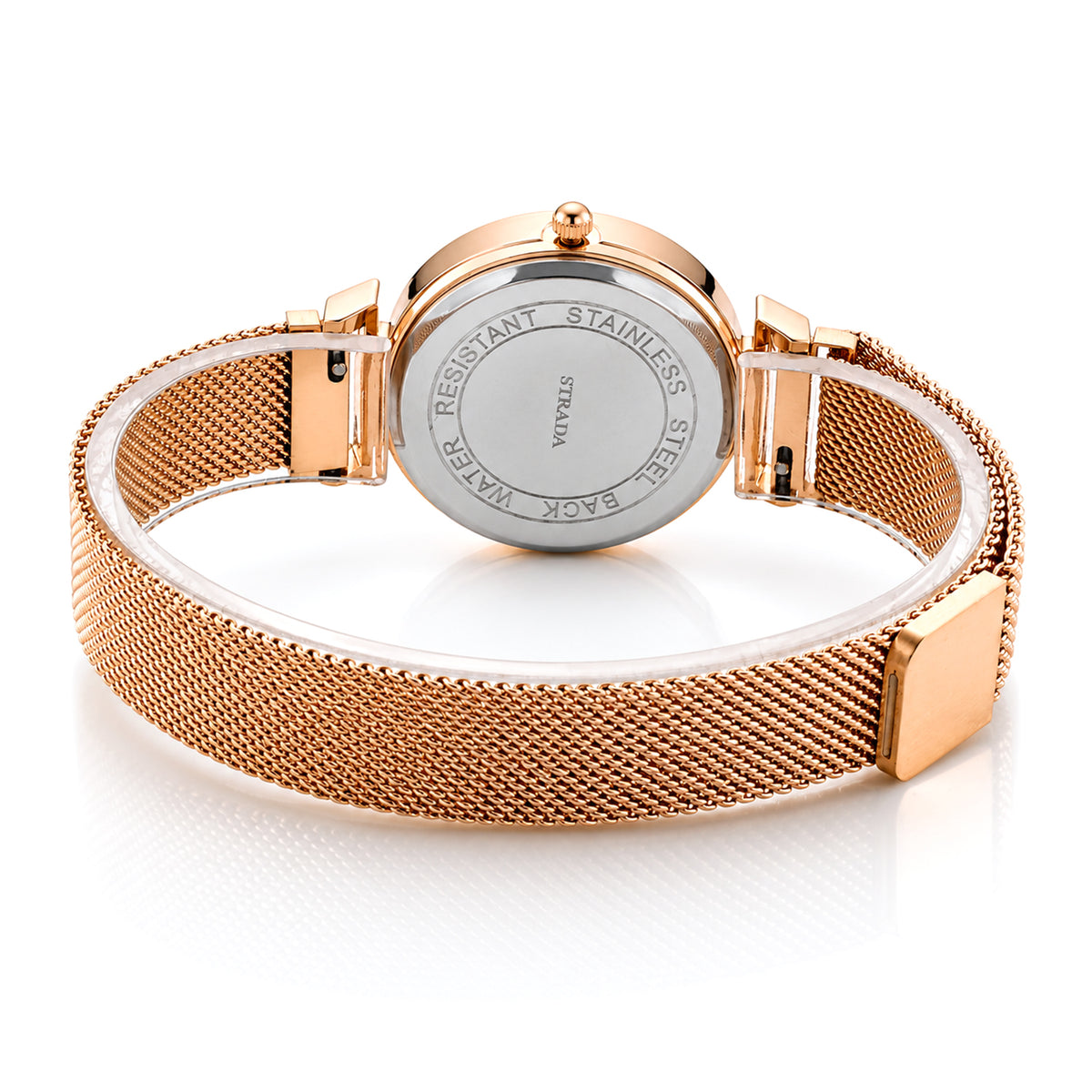 STRADA Butterfly PC21S Japan Movement Water Resistant Rose Gold Sunray Crystal Butterfly Dial &amp; Rose Gold Plated Case Womens Watch with Stainless Steel Mesh Magnet Strap 8636703 6