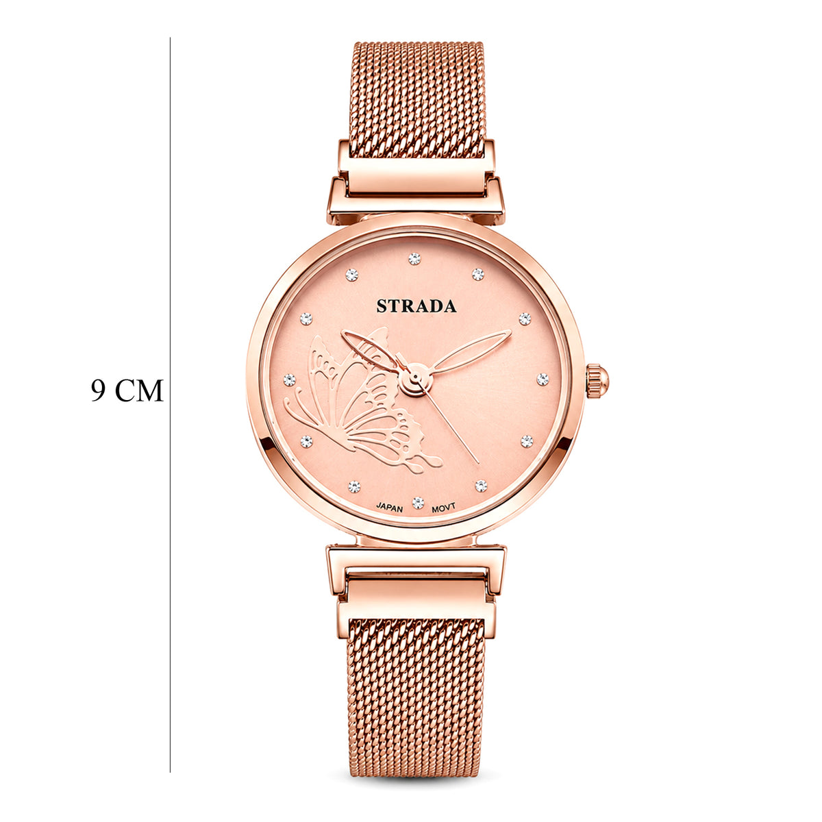 STRADA Butterfly PC21S Japan Movement Water Resistant Rose Gold Sunray Crystal Butterfly Dial &amp; Rose Gold Plated Case Womens Watch with Stainless Steel Mesh Magnet Strap 8636703 7