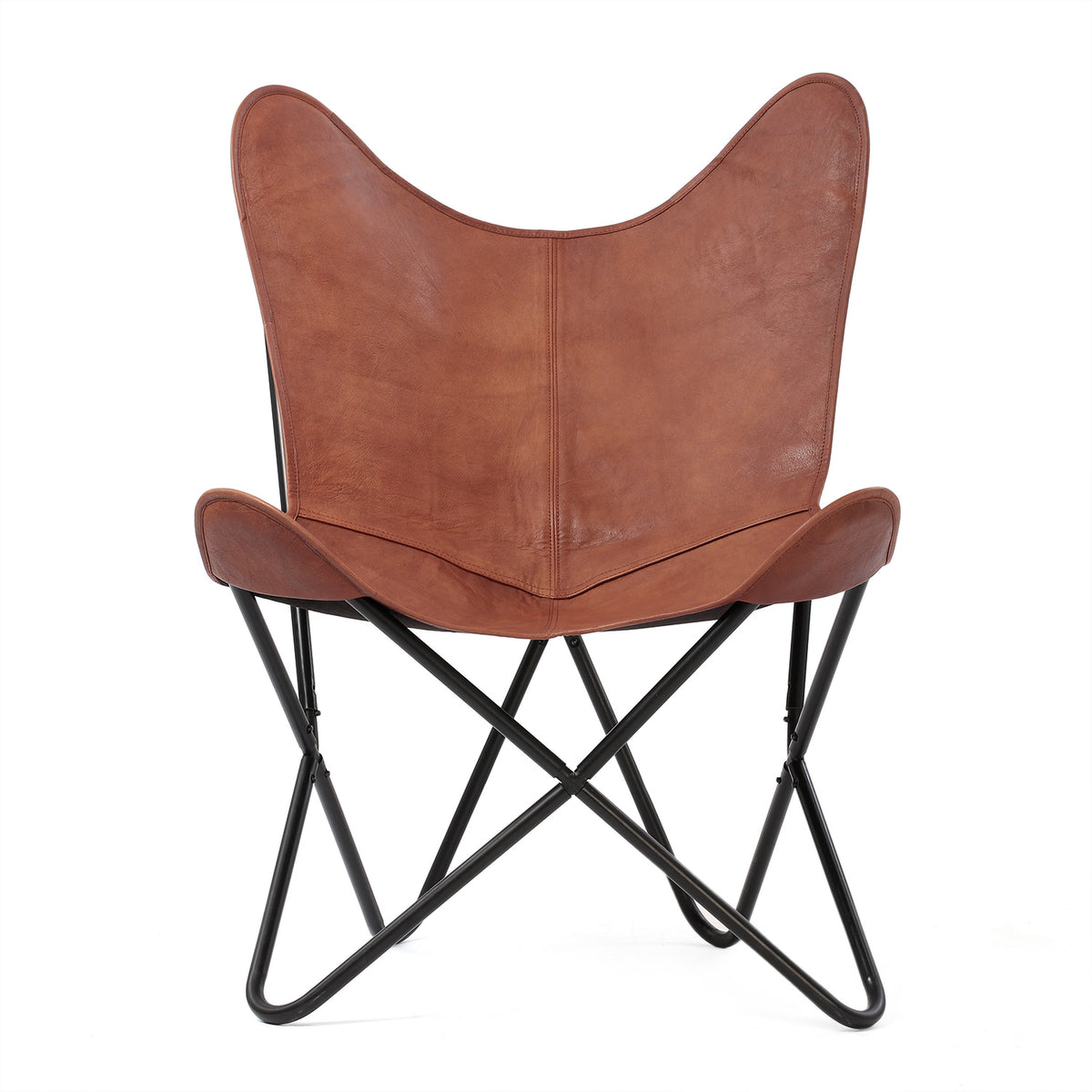 LIVMORE Genuine Leather Butterfly Chair with Metal Frame (91.44 x 71.12 cm) - Dark Brown 8636720 3