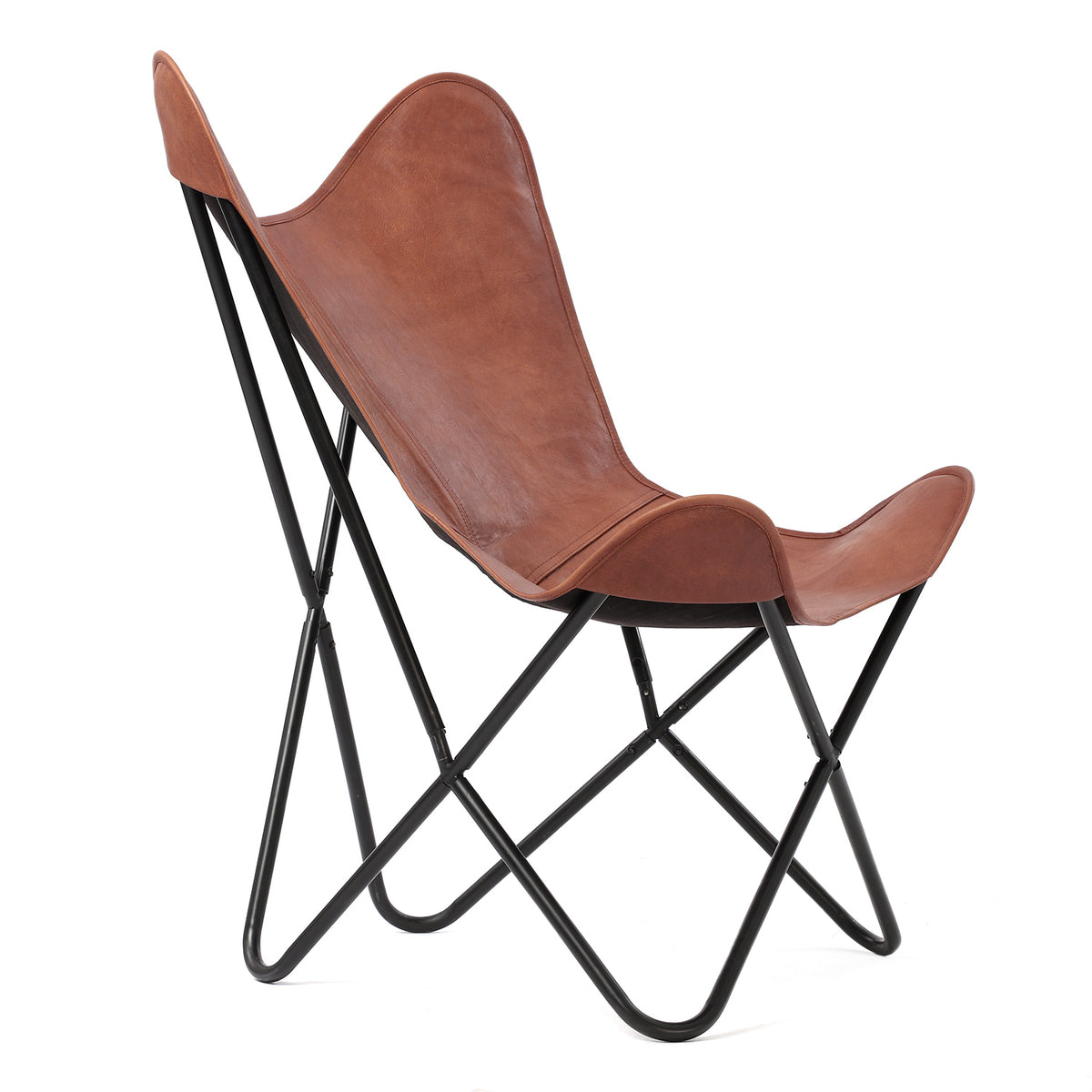 LIVMORE Genuine Leather Butterfly Chair with Metal Frame (91.44 x 71.12 cm) - Dark Brown 8636720 4