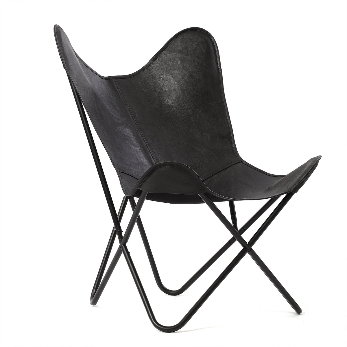 LIVMORE Genuine Leather Butterfly Chair with Metal Frame (91.44 x 71.12 cm) - Black 8636721 0