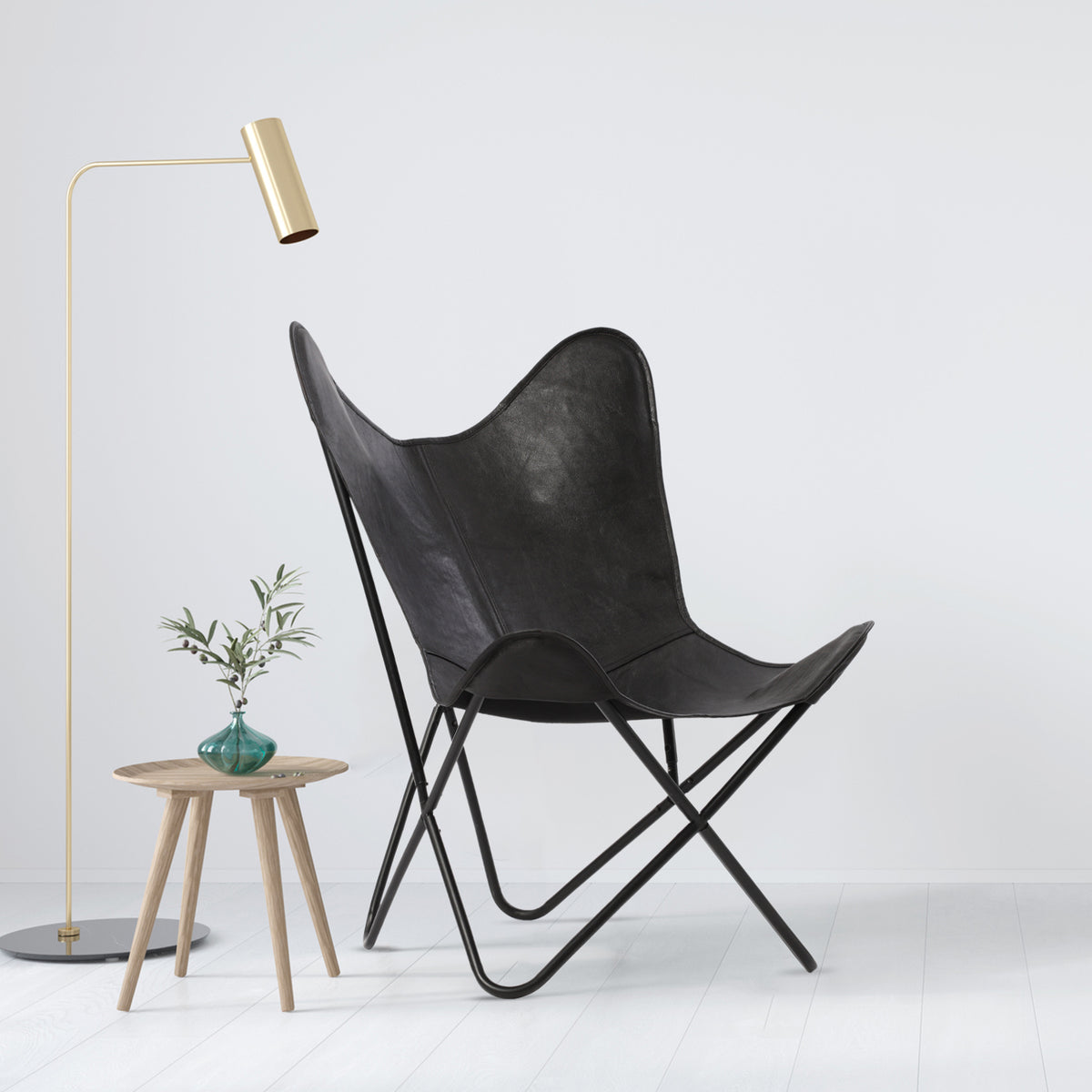 LIVMORE Genuine Leather Butterfly Chair with Metal Frame (91.44 x 71.12 cm) - Black 8636721 2