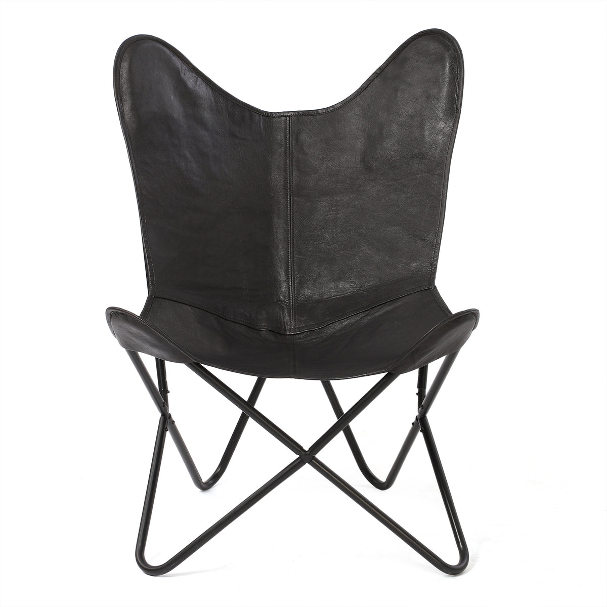 LIVMORE Genuine Leather Butterfly Chair with Metal Frame (91.44 x 71.12 cm) - Black 8636721 3