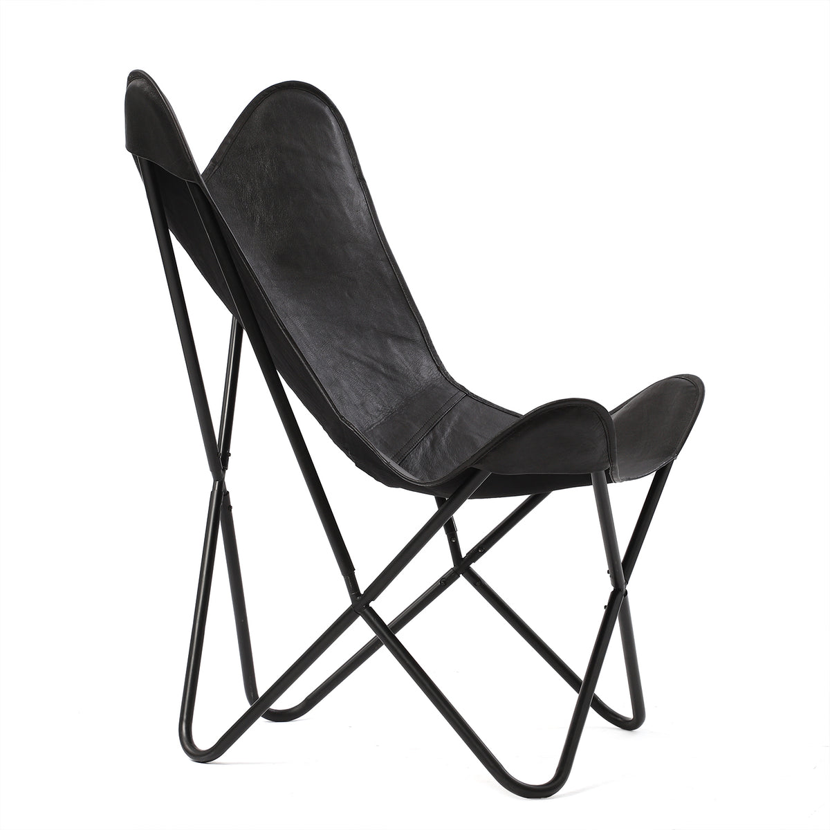 LIVMORE Genuine Leather Butterfly Chair with Metal Frame (91.44 x 71.12 cm) - Black 8636721 4