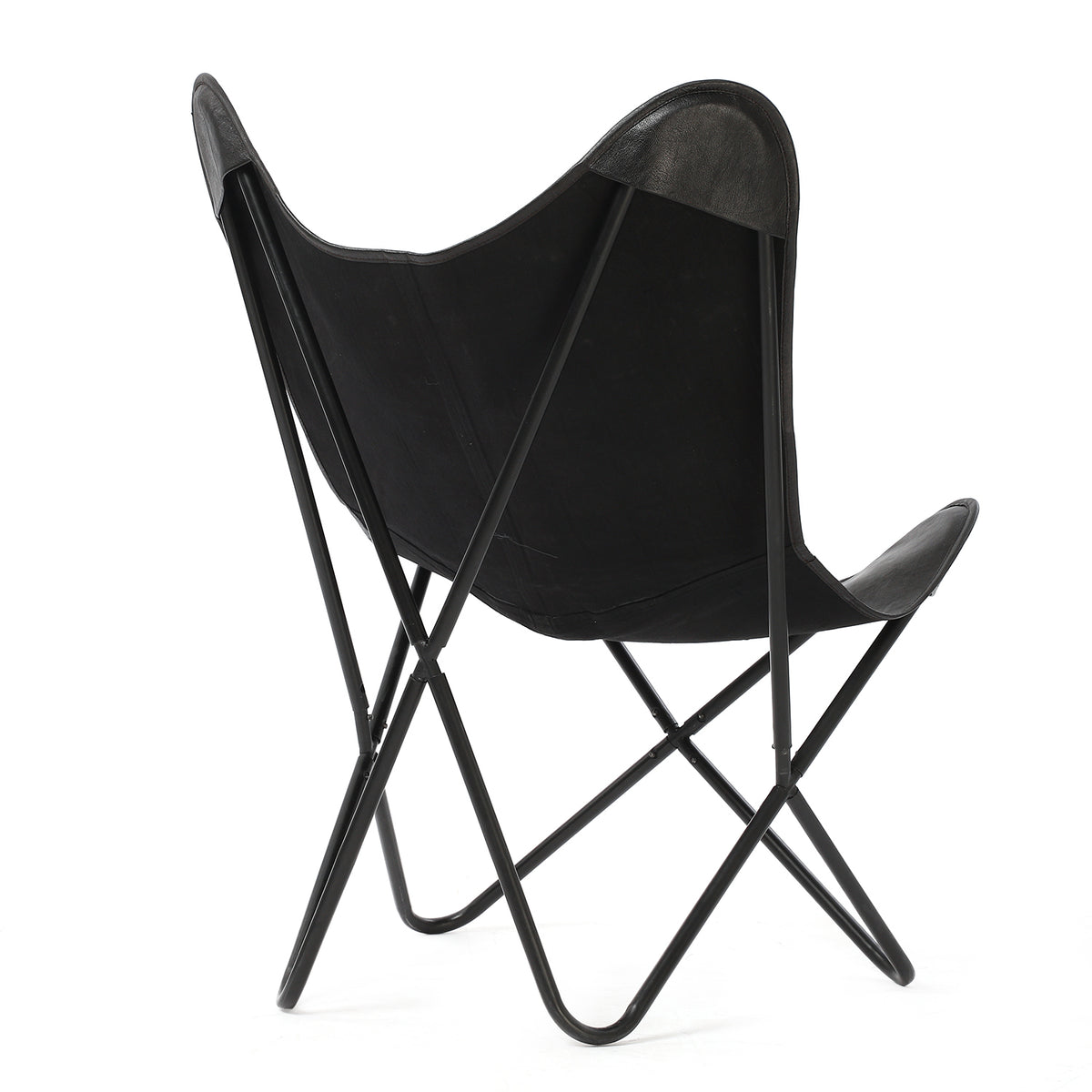 LIVMORE Genuine Leather Butterfly Chair with Metal Frame (91.44 x 71.12 cm) - Black 8636721 5