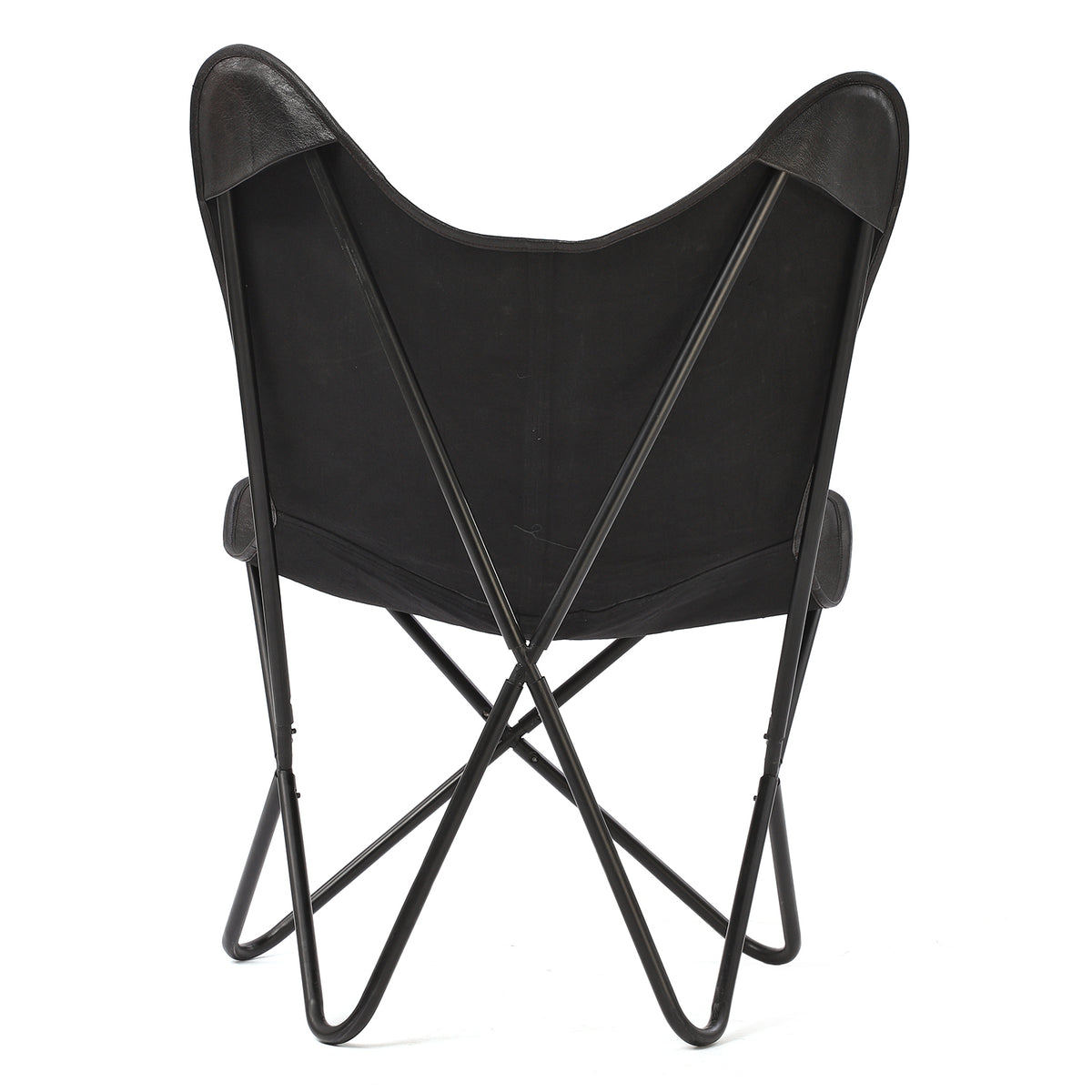 LIVMORE Genuine Leather Butterfly Chair with Metal Frame (91.44 x 71.12 cm) - Black 8636721 6