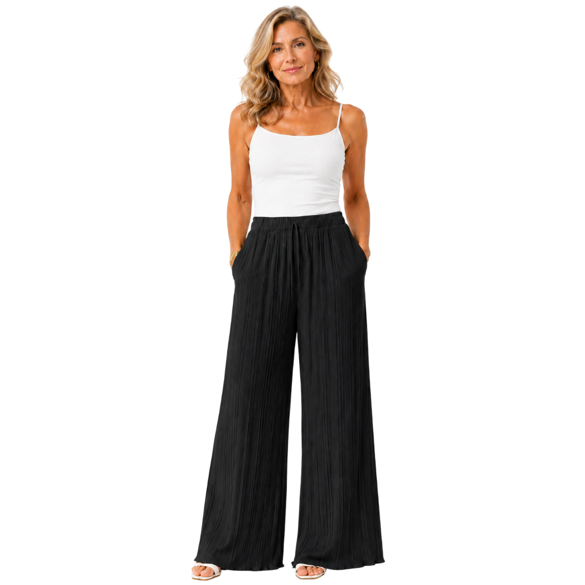 Love Italian Style Crinkle Pleated Trousers With 27 Inch Inseam (Size 10-22) - Black 8636796 0