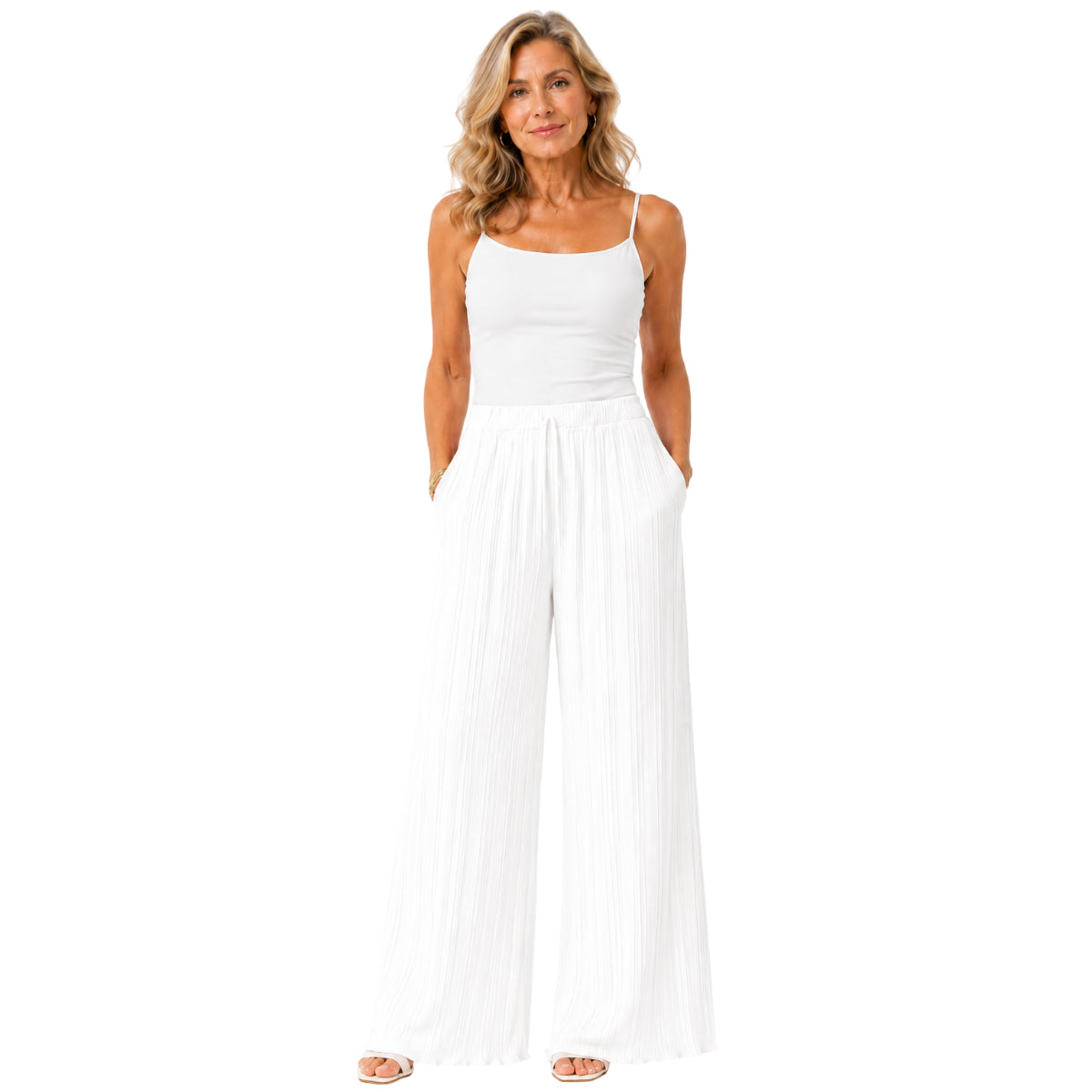 Love Italian Style Crinkle Pleated Trousers With 27 Inch Inseam (Size 10-22  ) - White V32574541 0