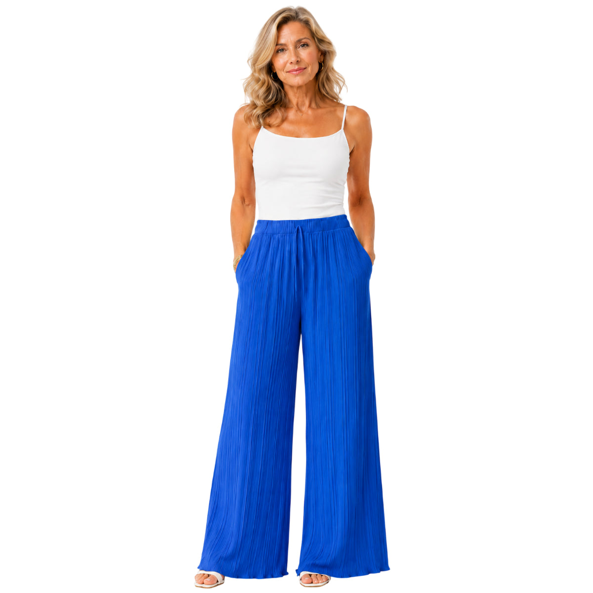 Love Italian Style Crinkle Pleated Trousers With 27 Inch Inseam (Size 10-22) - Blue V32570041 0