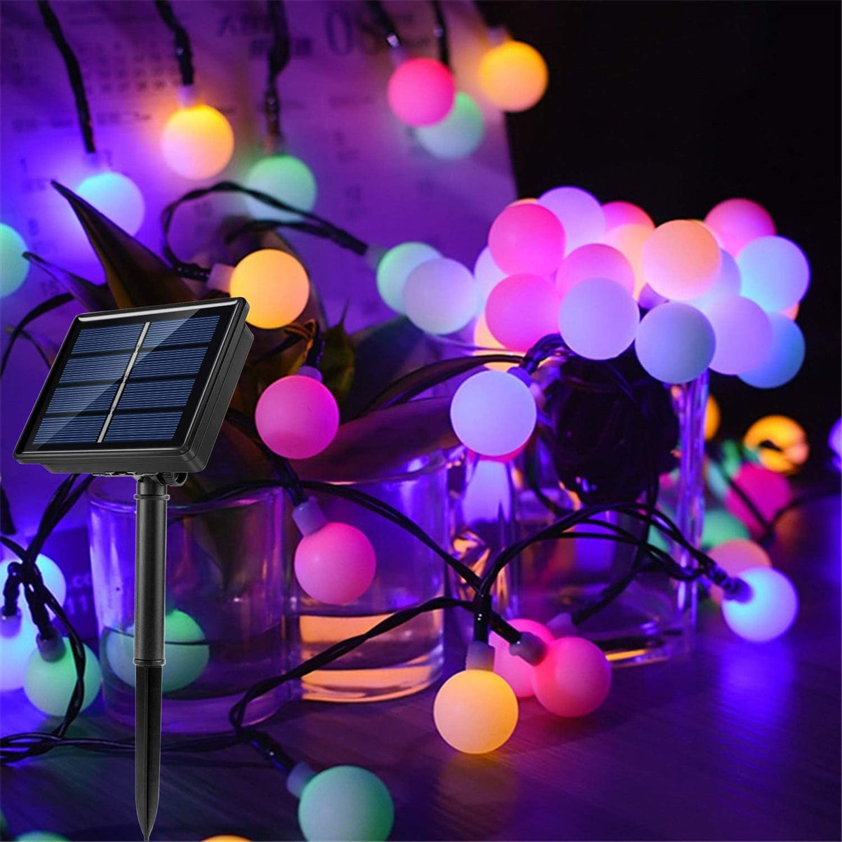 Solar LED RGB Round String Light with 8 Modes (24.85m - 160 Bulbs)- Multi Colour 8636904 0