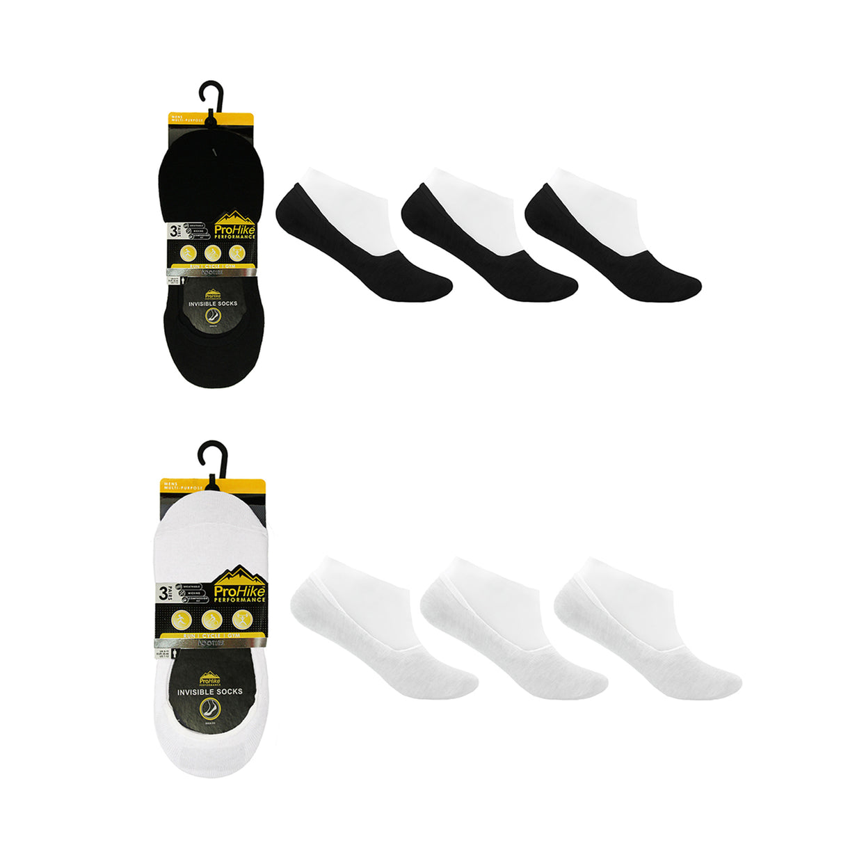 Prohike Mens &amp; Womens Set of 6 invisible Socks (Size 6-11) - Black &amp; White V32530026 0