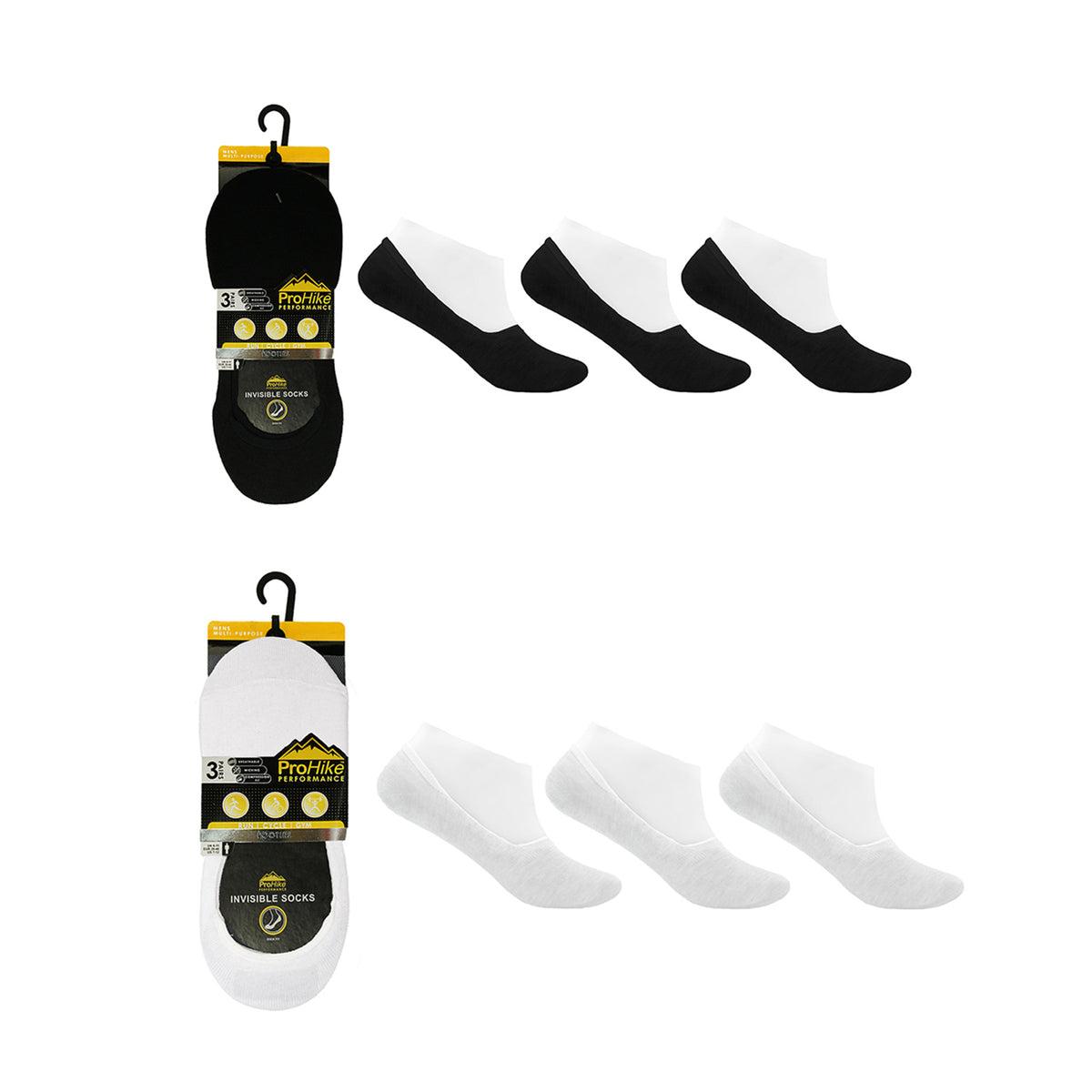 Prohike Mens &amp; Womens Set of 6 invisible Socks (Size 6-11) - Black &amp; White V32530026 0