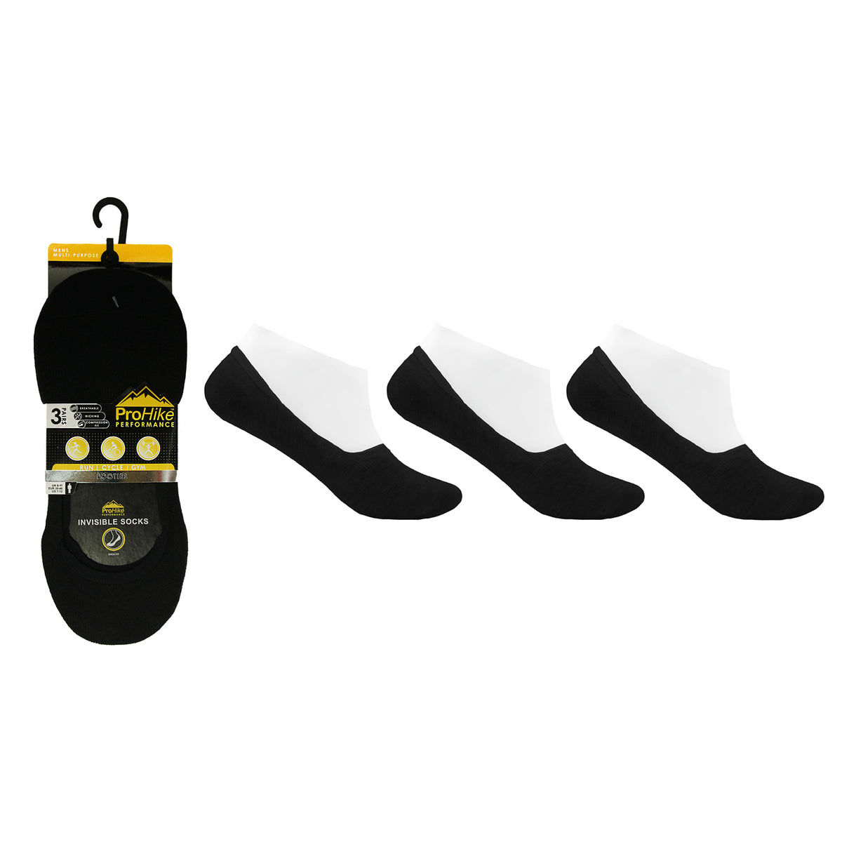Prohike Mens &amp; Womens Set of 6 invisible Socks (Size 6-11) - Black &amp; White V32530026 1