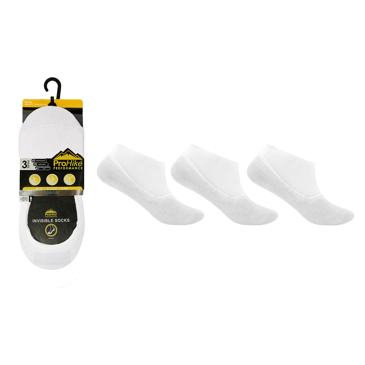 Prohike Mens &amp; Womens Set of 6 invisible Socks (Size 6-11) - Black &amp; White V32530026 2