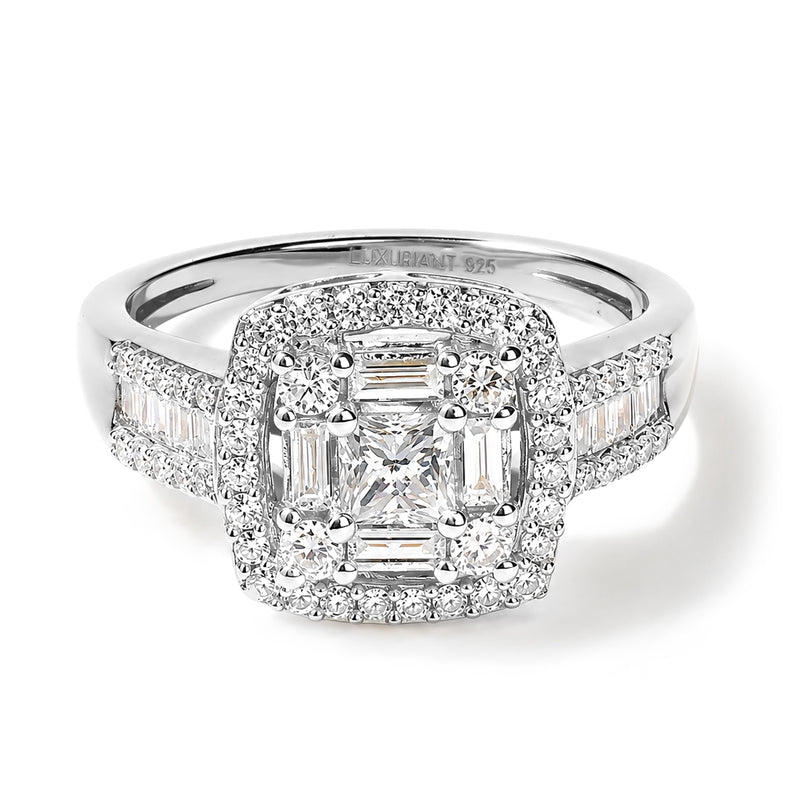 Luxuriant - Lab Grown Diamond (SI/G-H) Halo Ring in Rhodium Overlay Sterling Silver 1.00 Ct._8638186