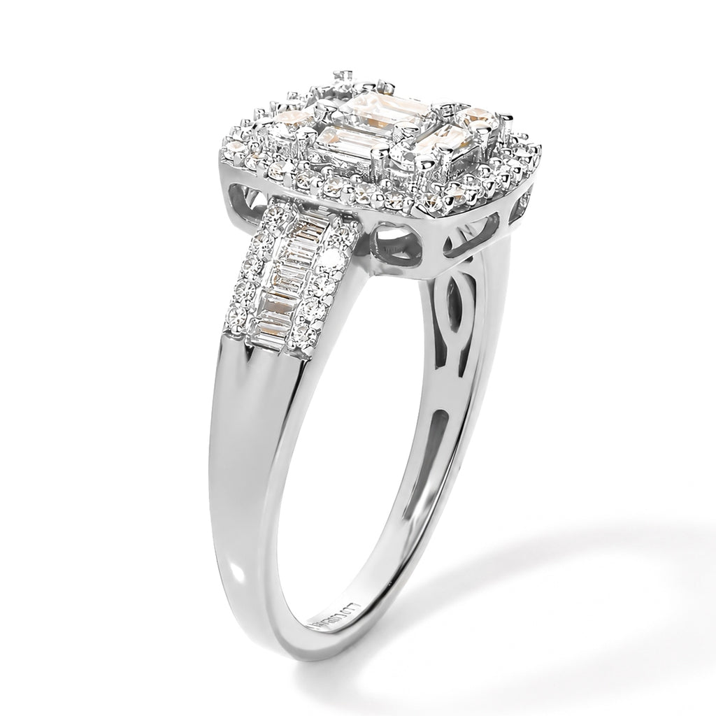 Luxuriant - Lab Grown Diamond (SI/G-H) Halo Ring in Rhodium Overlay Sterling Silver 1.00 Ct._8638186_3
