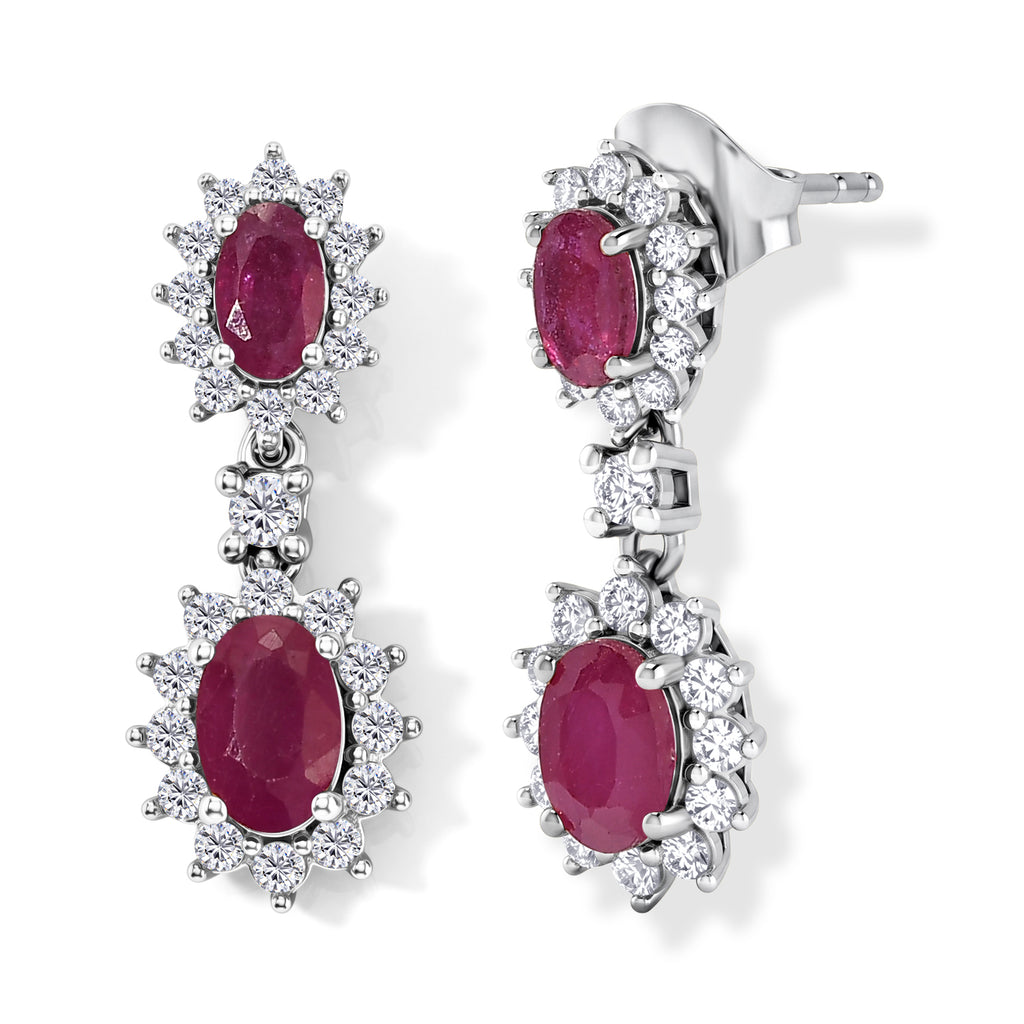 D'Joy - Premium African Ruby & White Zircon Dangling Earring with Push Post in Platinum Overlay Sterling Silver 2.87 Ct._8638543