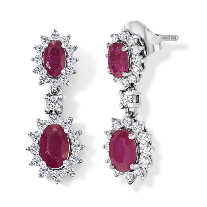 D'Joy - Premium African Ruby &amp; White Zircon Dangling Earring with Push Post in Platinum Overlay Sterling Silver 2.87 Ct. 8638543 1