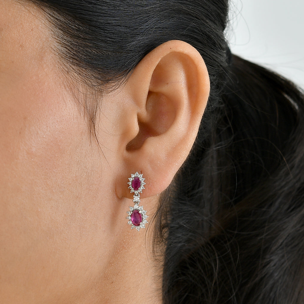 D'Joy - Premium African Ruby & White Zircon Dangling Earring with Push Post in Platinum Overlay Sterling Silver 2.87 Ct._8638543_1