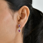 D'Joy - Premium African Ruby & White Zircon Dangling Earring with Push Post in Platinum Overlay Sterling Silver 2.87 Ct._8638543_1