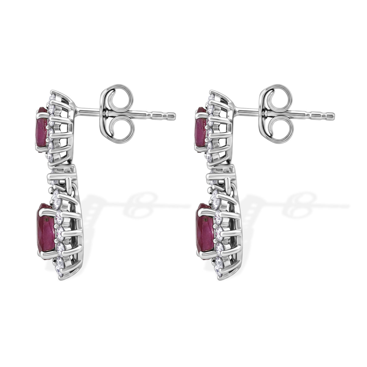 D'Joy - Premium African Ruby &amp; White Zircon Dangling Earring with Push Post in Platinum Overlay Sterling Silver 2.87 Ct. 8638543 3