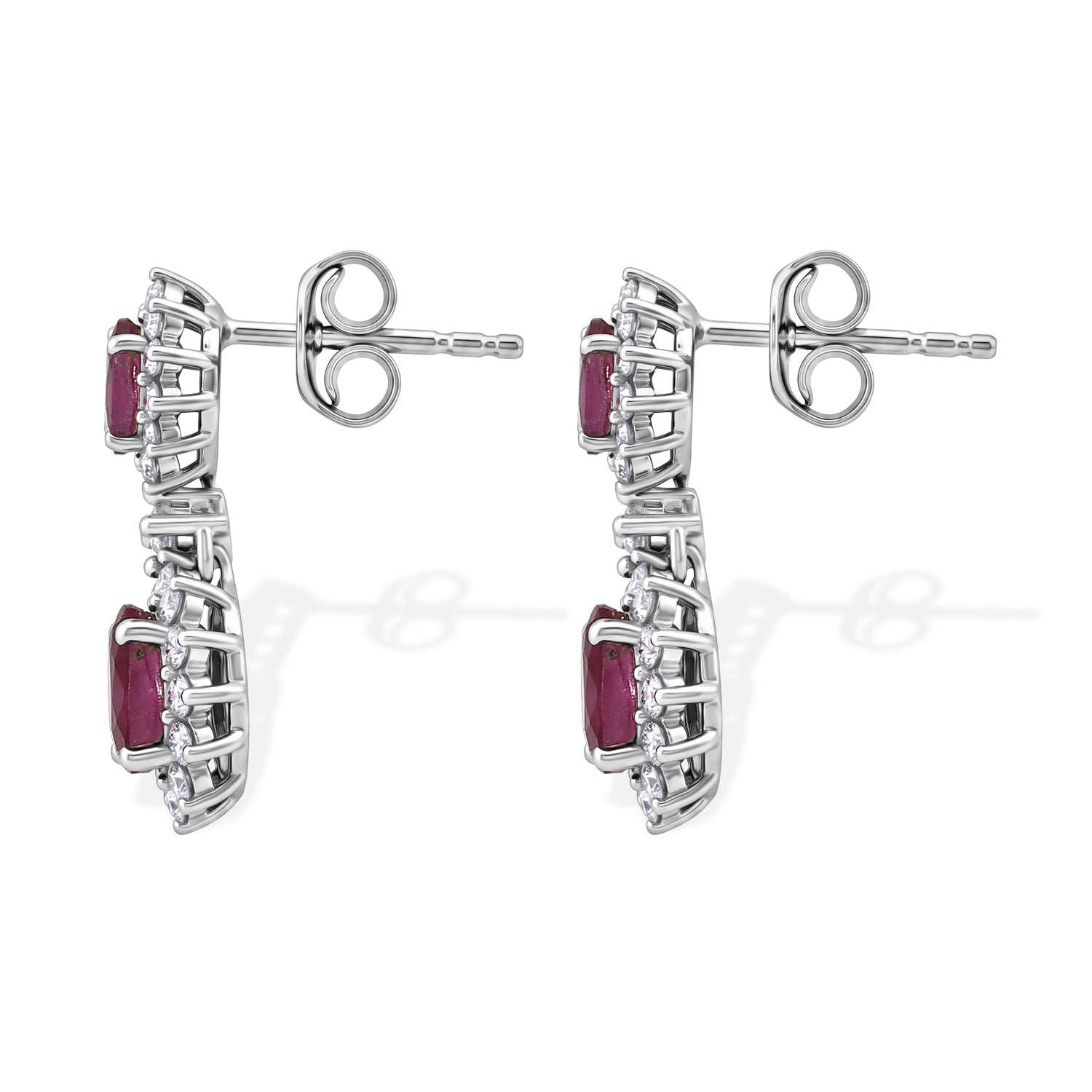 D'Joy - Premium African Ruby &amp; White Zircon Dangling Earring with Push Post in Platinum Overlay Sterling Silver 2.87 Ct. 8638543 3