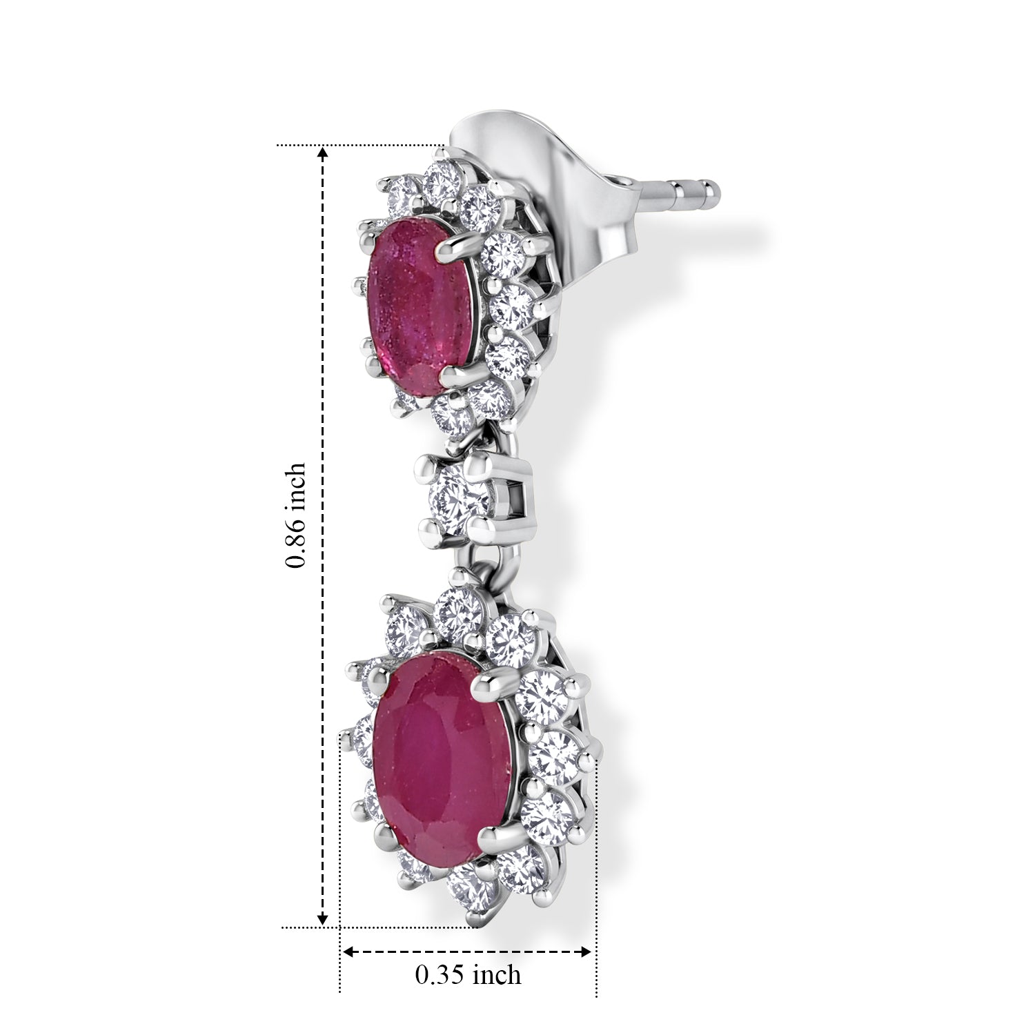 D'Joy - Premium African Ruby &amp; White Zircon Dangling Earring with Push Post in Platinum Overlay Sterling Silver 2.87 Ct. 8638543 4