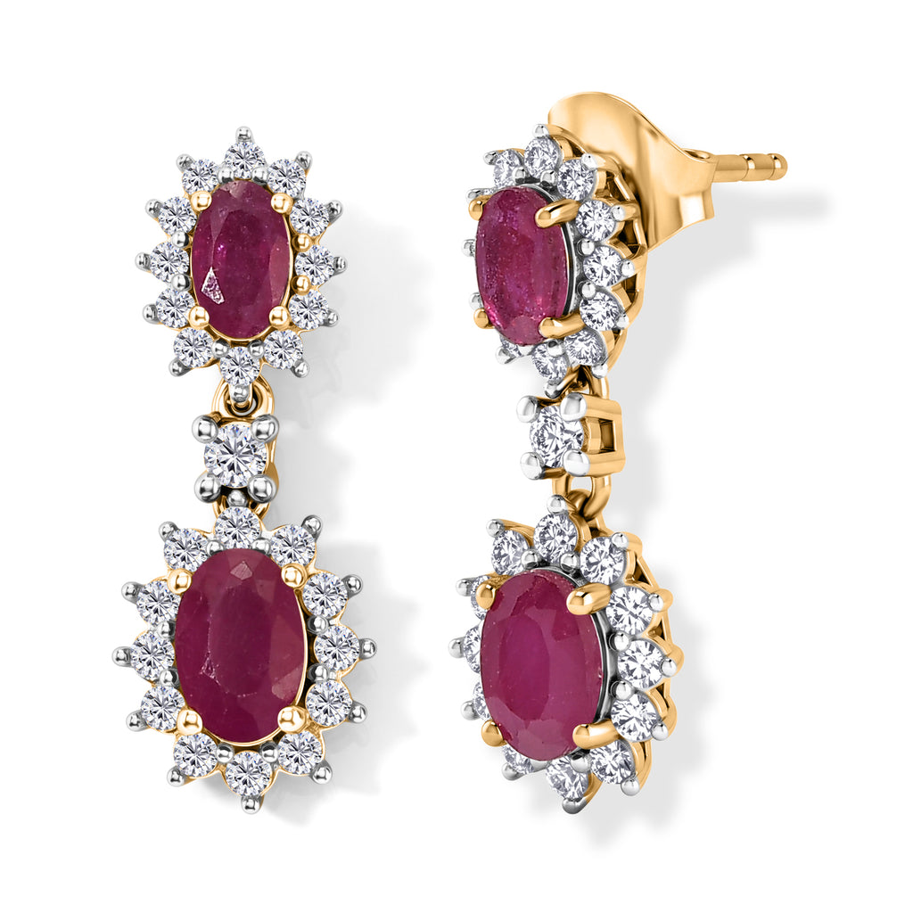 D'Joy - Premium African Ruby & White Zircon Dangling Earring with Push Post in Yellow Gold Plated Sterling Silver 2.87 Ct._8638614