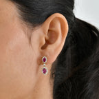 D'Joy - Premium African Ruby & White Zircon Dangling Earring with Push Post in Yellow Gold Plated Sterling Silver 2.87 Ct._8638614_1