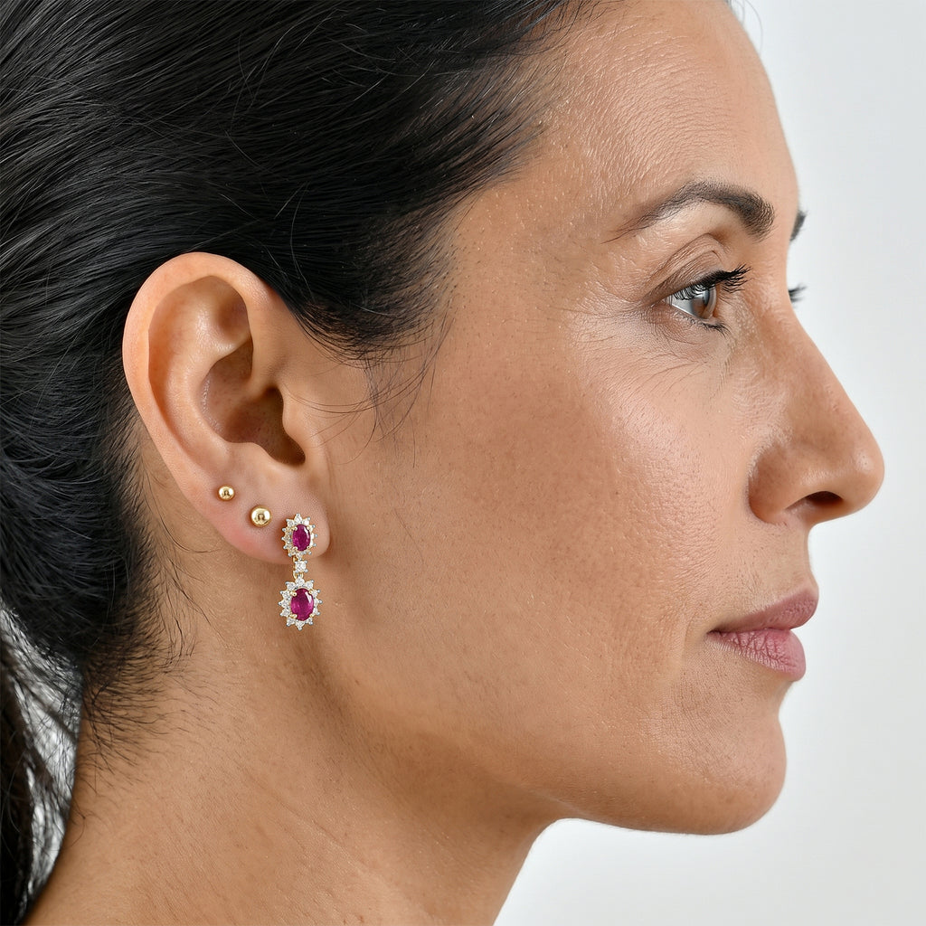 D'Joy - Premium African Ruby & White Zircon Dangling Earring with Push Post in Yellow Gold Plated Sterling Silver 2.87 Ct._8638614_2
