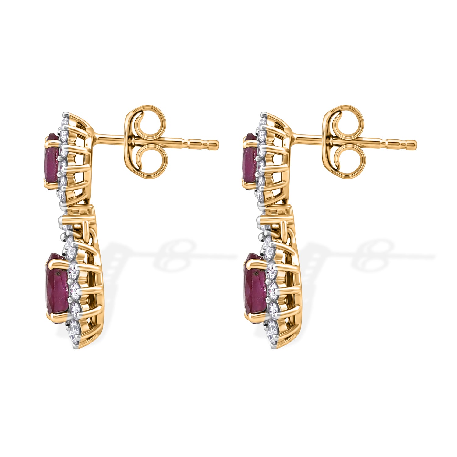 D'Joy - African Ruby &amp;amp; White Zircon Dangling Earring with Push Post in Yellow Gold Plated Sterling Silver 2.87 Ct.Â  V32533614 4