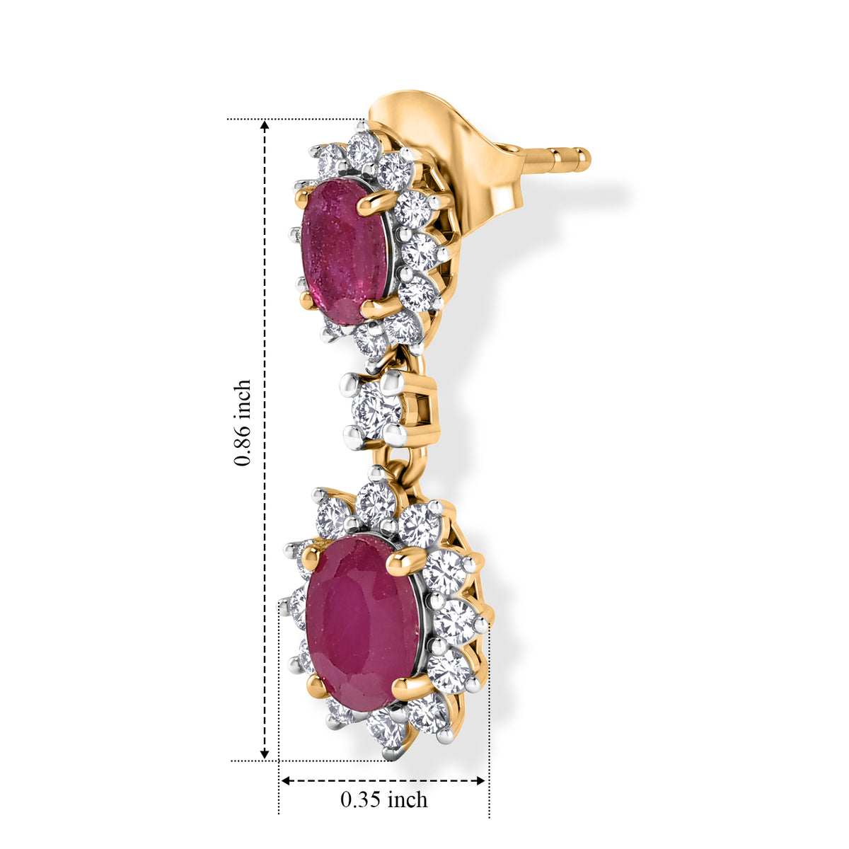 D'Joy - African Ruby &amp;amp; White Zircon Dangling Earring with Push Post in Yellow Gold Plated Sterling Silver 2.87 Ct.Â  V32533614 5