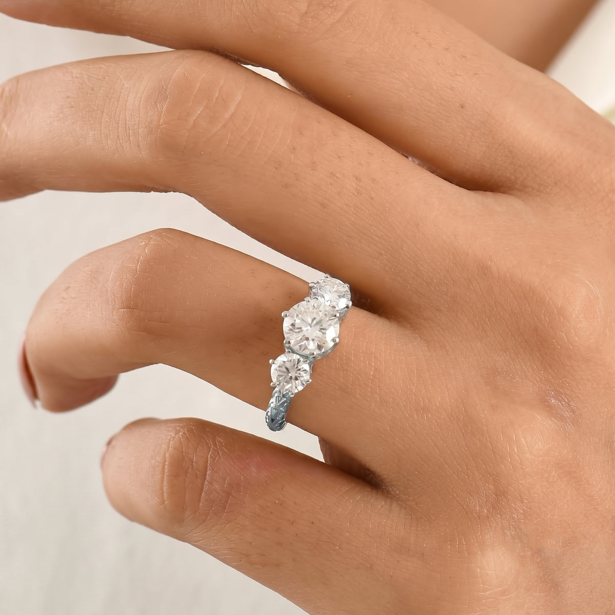 D'Joy - Moissanite Trilogy Ring in Platinum Overlay Sterling Silver  2.20 Ct. 8638616 1