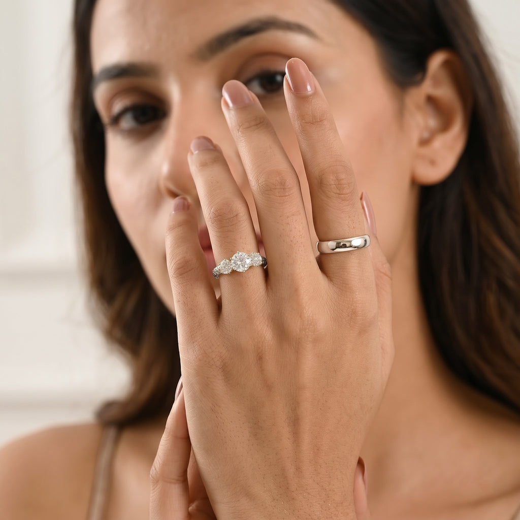 D'Joy - Moissanite Trilogy Ring in Platinum Overlay Sterling Silver  2.20 Ct._8638616_2