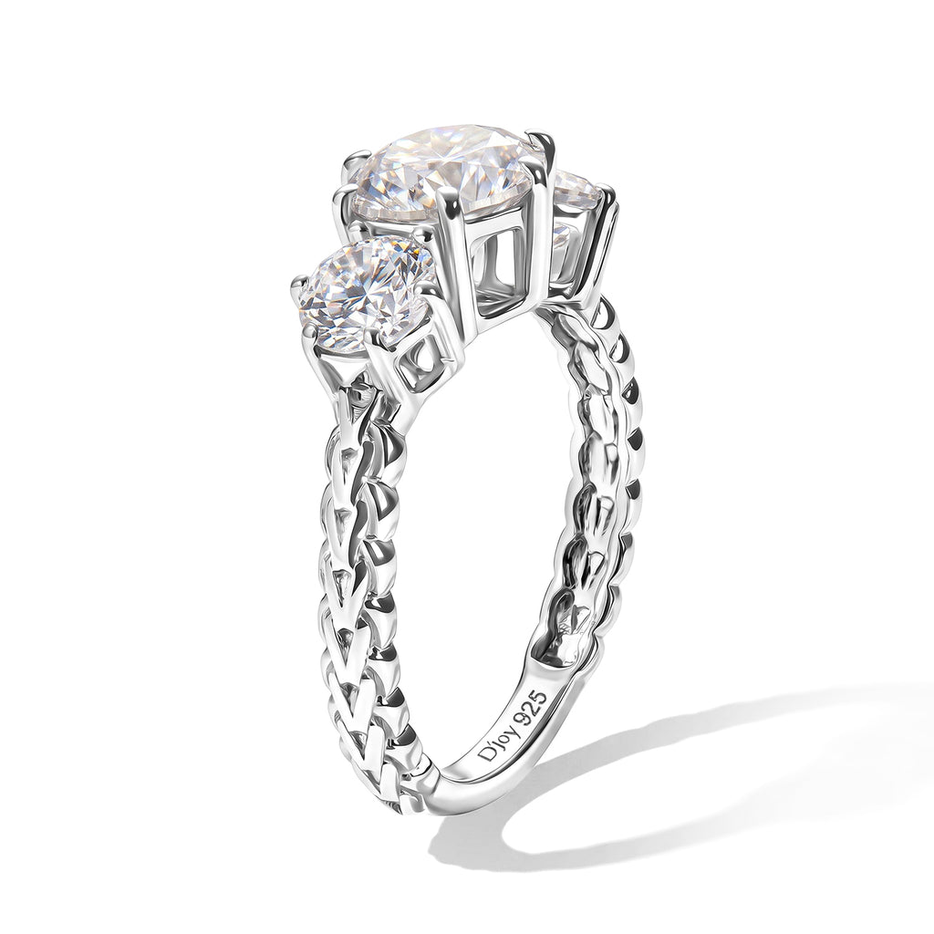D'Joy - Moissanite Trilogy Ring in Platinum Overlay Sterling Silver  2.20 Ct._8638616_3