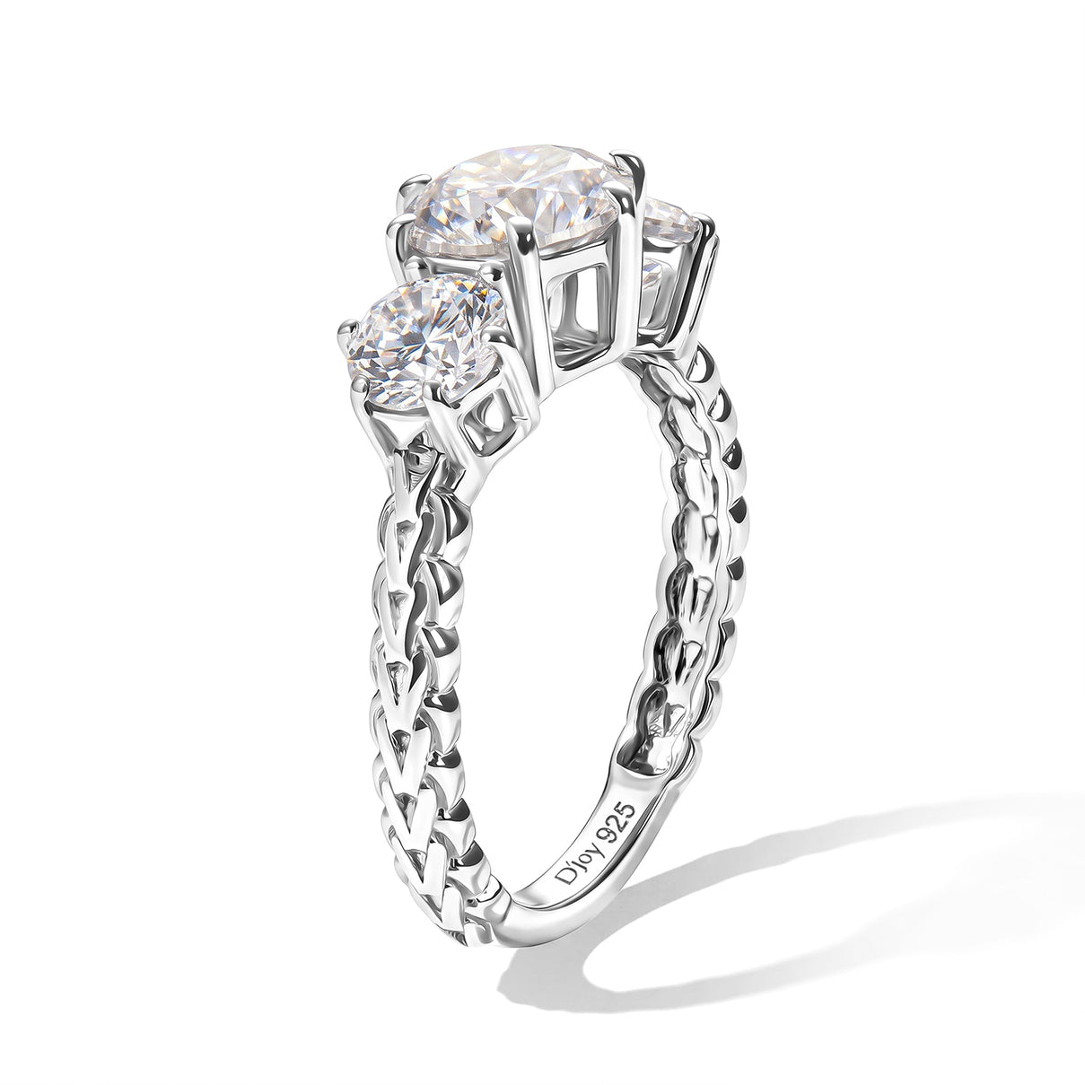 D'Joy - Moissanite Trilogy Ring in Platinum Overlay Sterling Silver  2.20 Ct. 8638616 3
