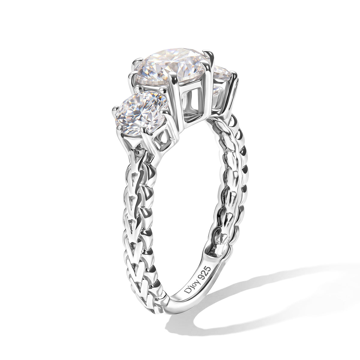 D'Joy - Moissanite Trilogy Ring in Platinum Overlay Sterling Silver  2.20 Ct. 8638616 3